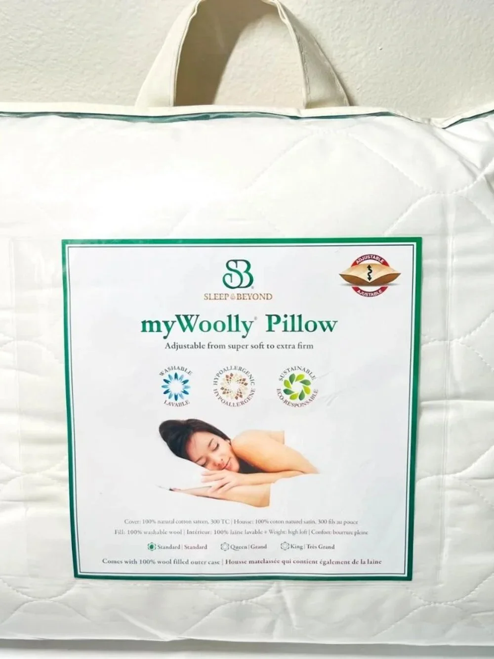 Sleep & Beyond myWoolly Standard Pillow 100% Natural, Adjustable & Washable Wool